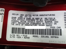 2007 TOYOTA COROLLA S PEARL RED 1.8L AT Z15049